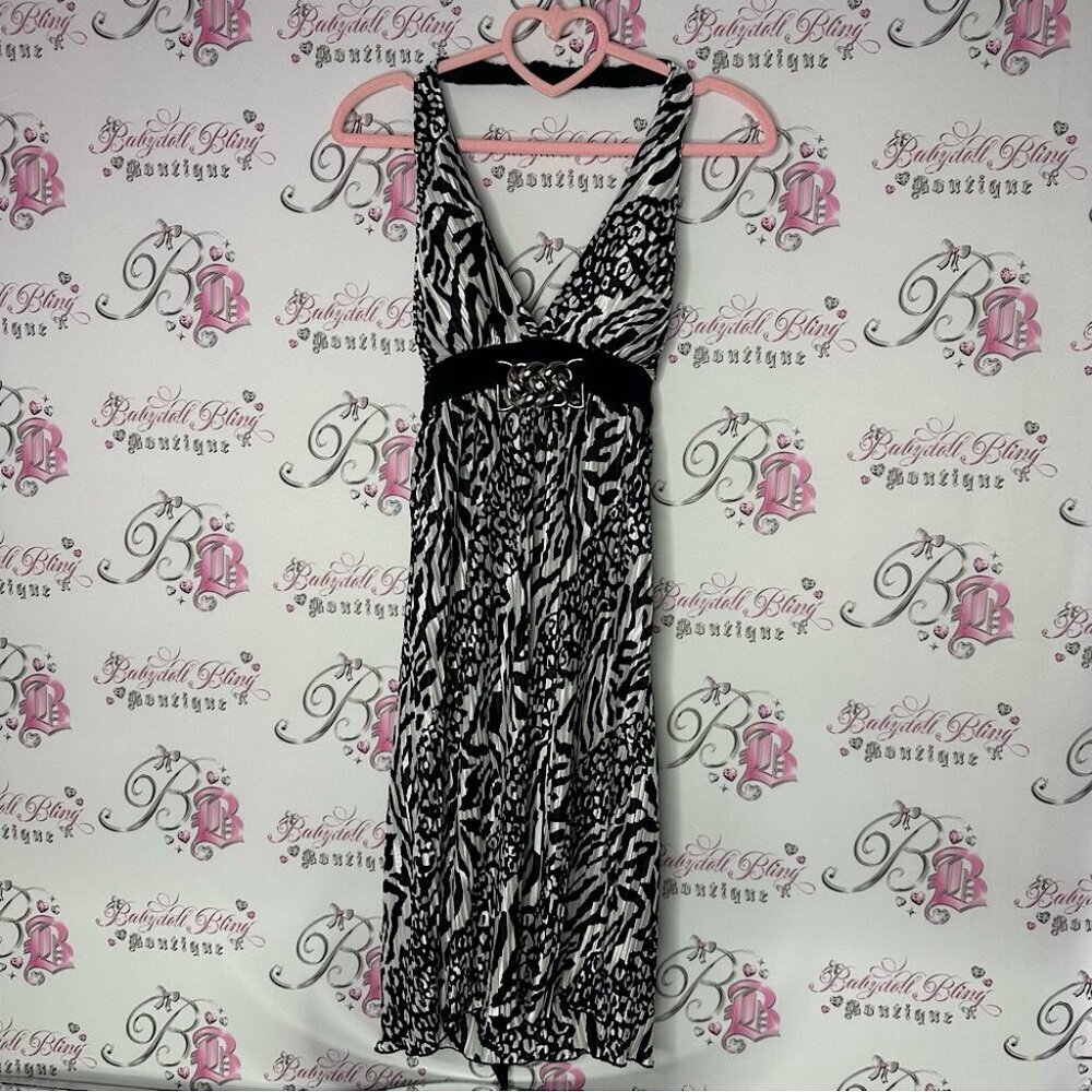I me dress Chic Zebra Print belted ribbon tie up belt metal detail hardware